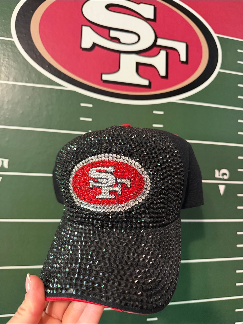 San Francisco SF Crystal Embellished Black Baseball Cap
